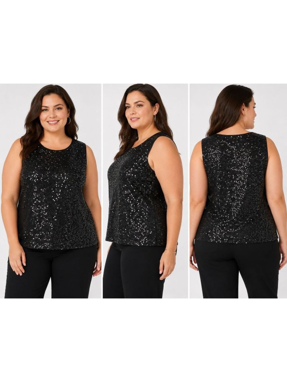 Jones New York Womens Sleeveless Sequin Tank Top Plus Black 1Xlarge